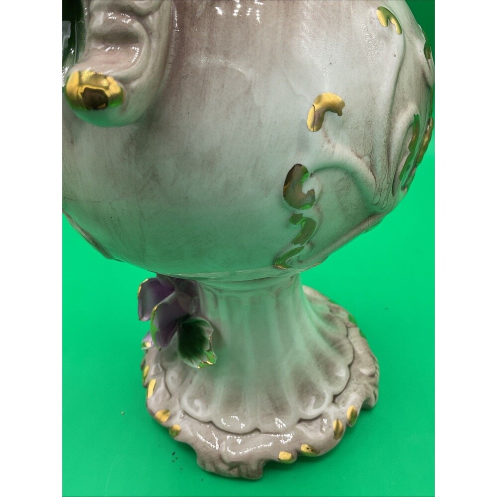 Vintage Porcelain Capodimonie Italian Floral Vase With Three Roses Two Handle - Picture 15 of 17